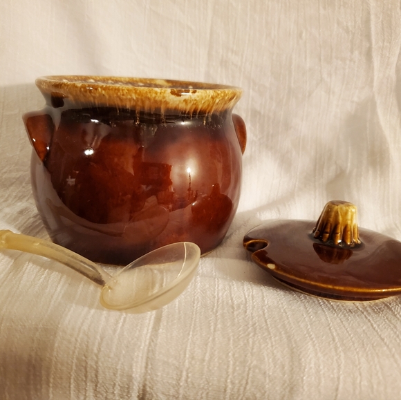 Vintage Hull Pottery Brown Drip Glaze Sugar Pot w/lid & Spoon | Creamer - Picture 11 of 16